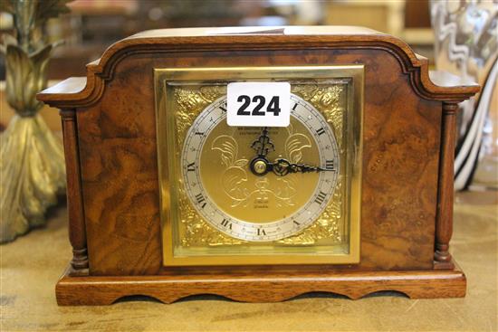 Burr walnut cased 8 day mantel clock by Elliot of London